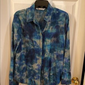 Blue Tie-Dye Button-Up Shirt